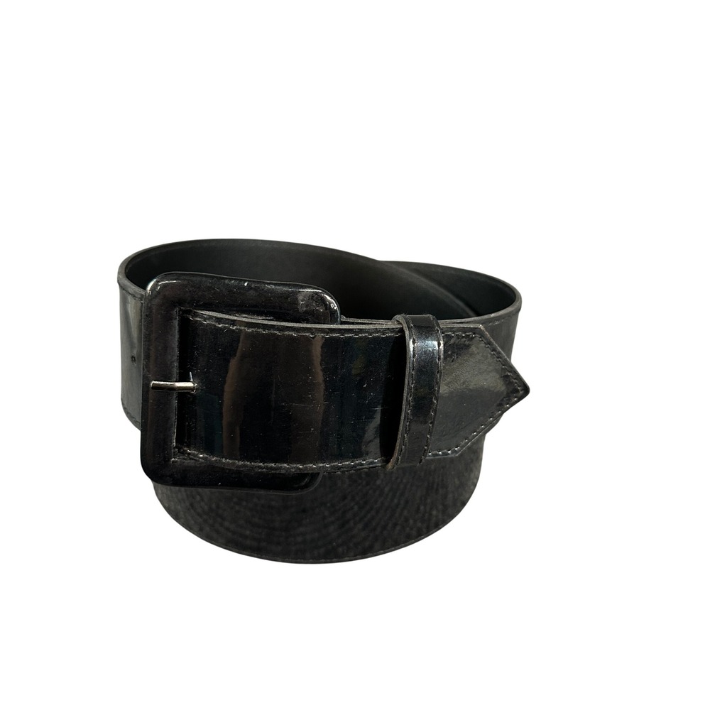 Black PU Leather Wide Belt Square Buckle Size 6
